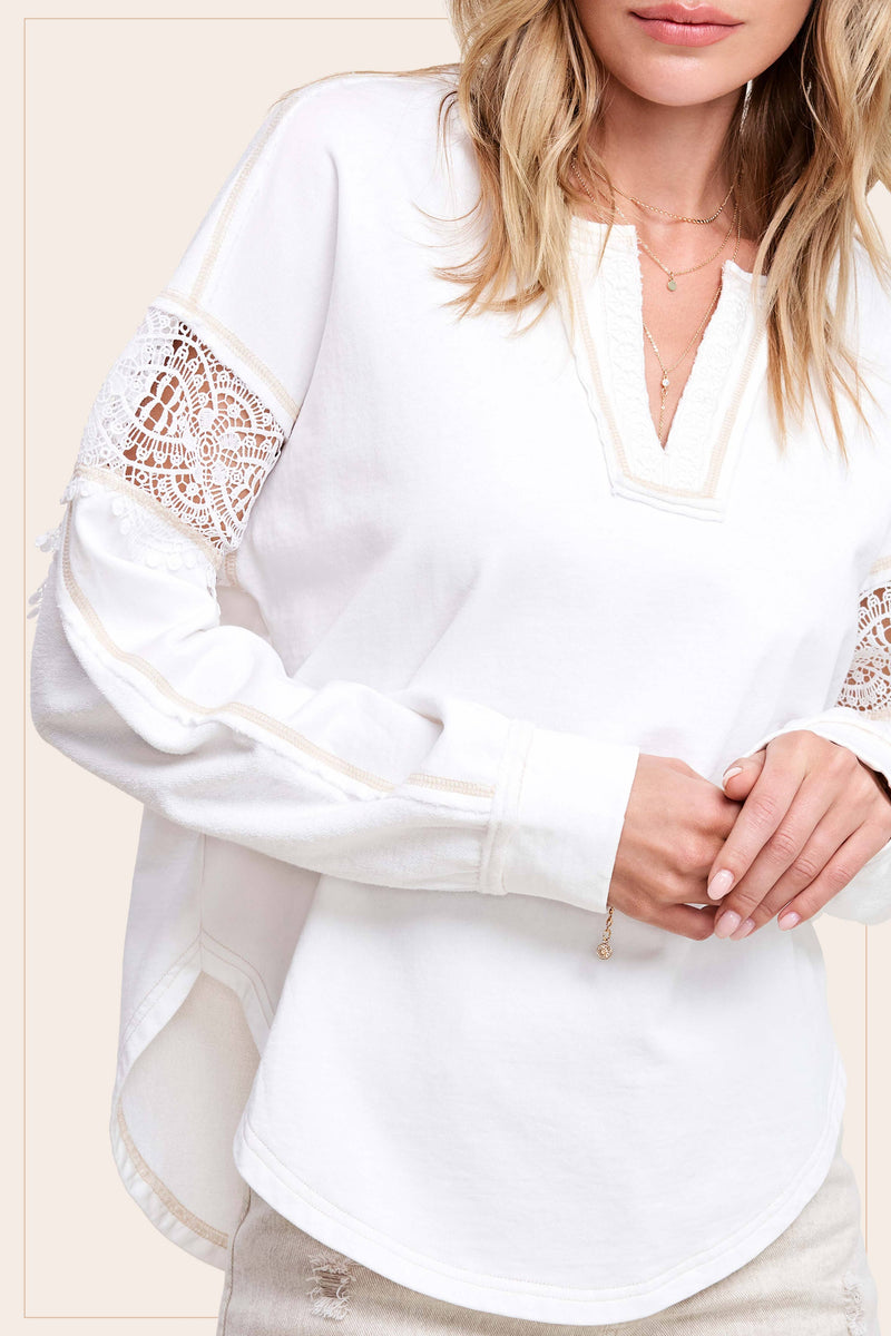 White Embroidered Crochet Long Sleeve