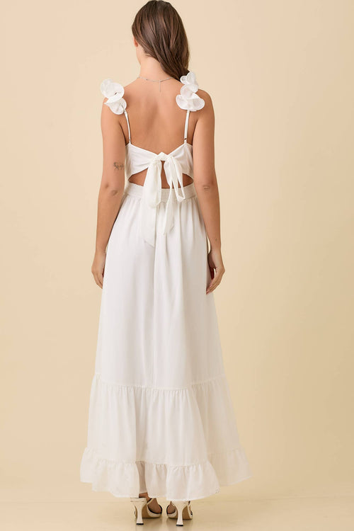 White Maxi Ruffle Sleeve Dress w/ Back Tie