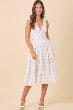 Low V-neck Midi Dress With 3D Floral Fabric