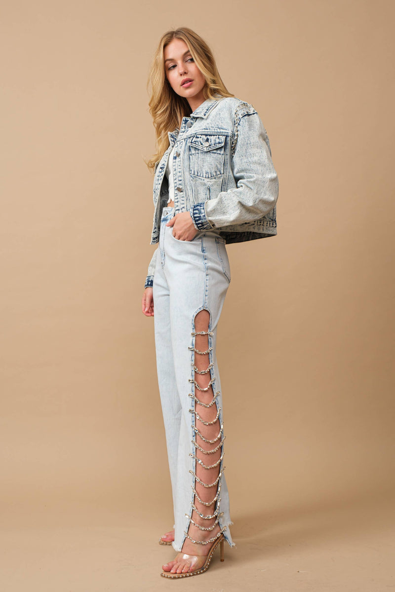 Cut Out At Side w/ Jeweled Jeans