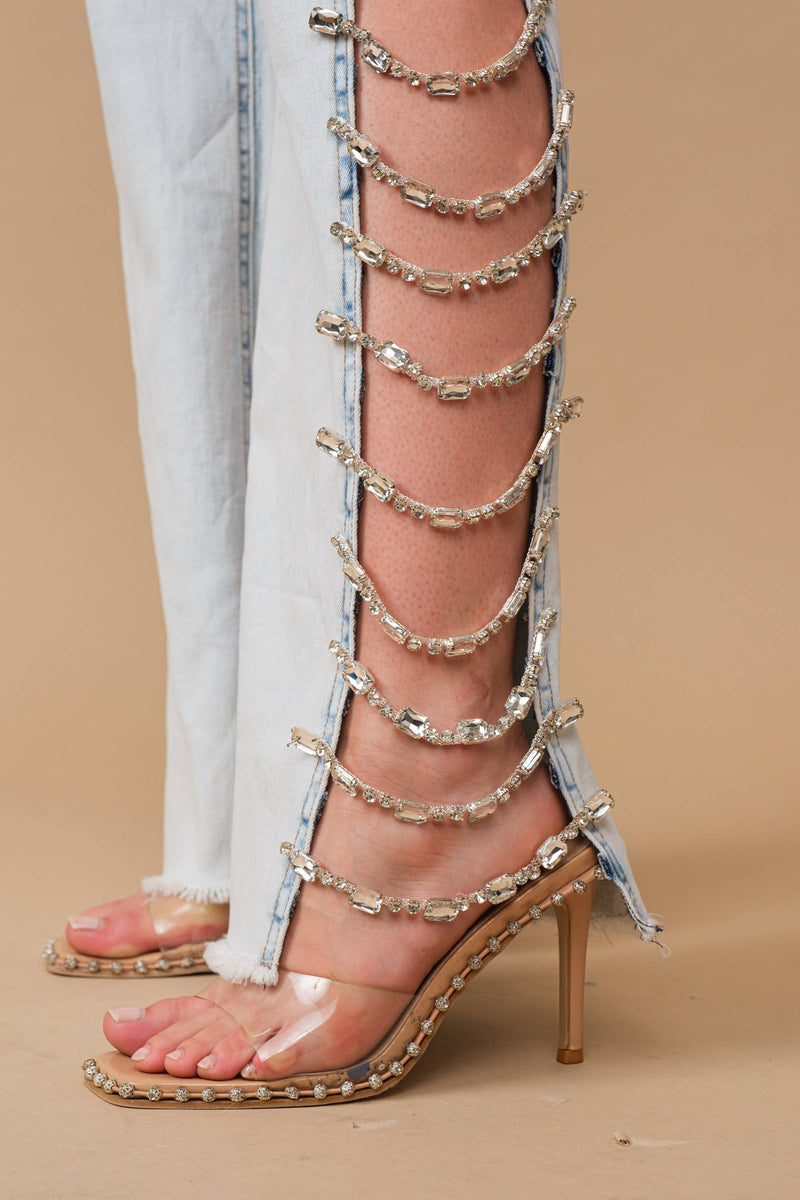 Cut Out At Side w/ Jeweled Jeans