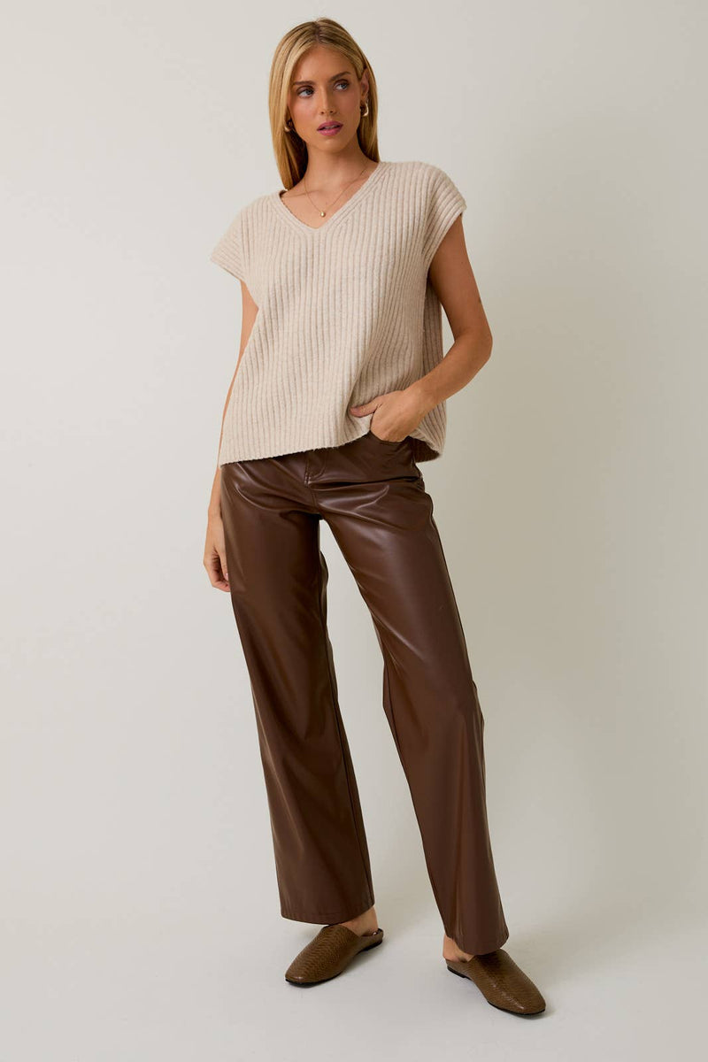 Oatmeal V-Neck Oversized Vest Sweater