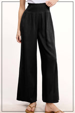 Black Smocked Waist Linen Pants