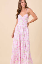 Light Pink Floral Strap Tie Maxi Dress