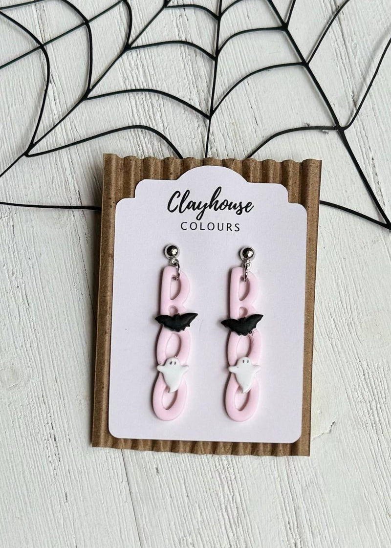 Pink "Boo" Clay Earrings