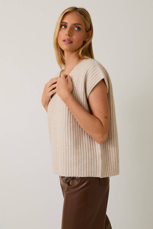 Oatmeal V-Neck Oversized Vest Sweater