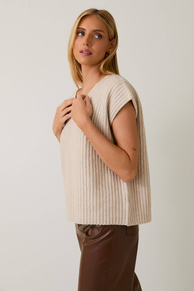 Oatmeal V-Neck Oversized Vest Sweater