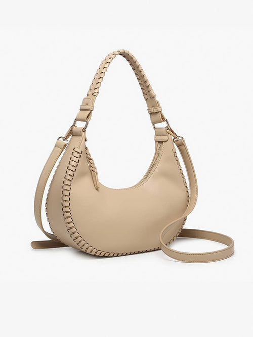 Taupe Aria Whipstitch Crescent Shoulder Bag