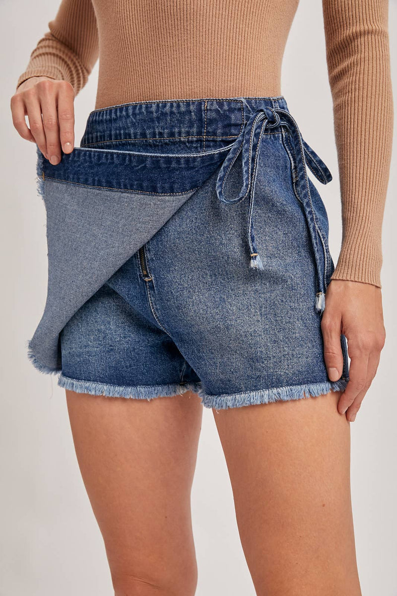 Denim Front Tie Mini Skort