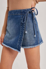 Denim Front Tie Mini Skort