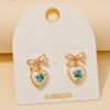 Blue Flower Heart Drop Ribbon Bow Stud Earrings