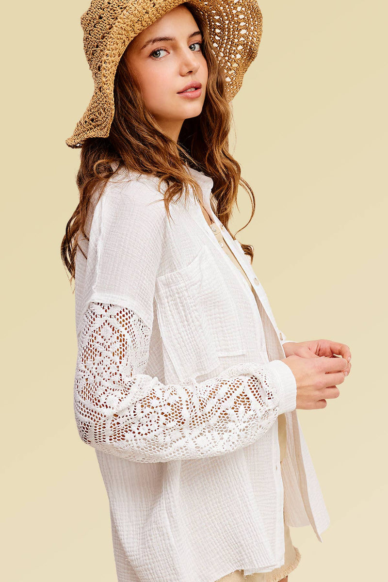 White Gauze Button Down Shirts
