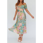 Sage Green Floral Printed Midi Dress