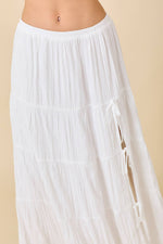 Low Waist White Midi Skirt w/ Slit & Ties