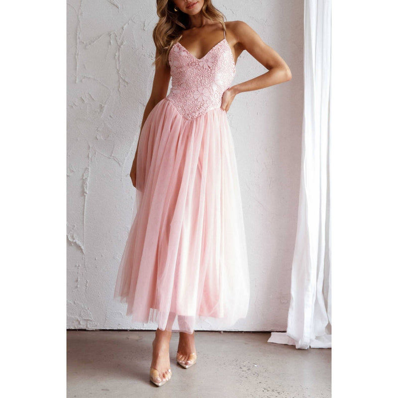 In My Dreams Pink Chiffon Midi Dress