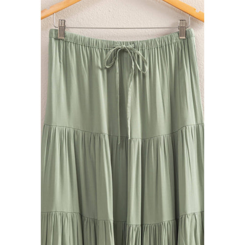 Sage Green High Waist Tiered Maxi Skirt