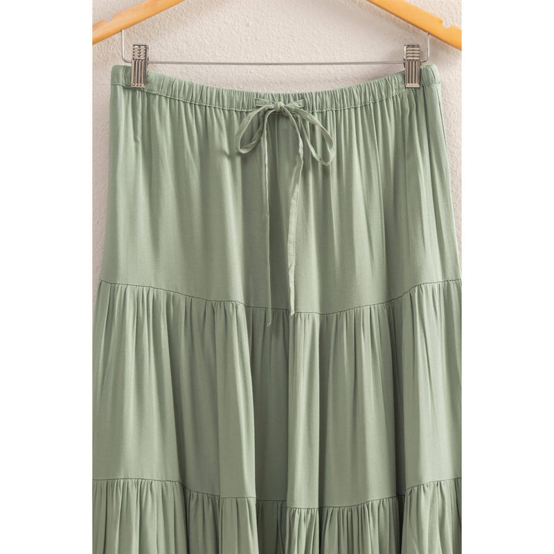 Sage Green High Waist Tiered Maxi Skirt