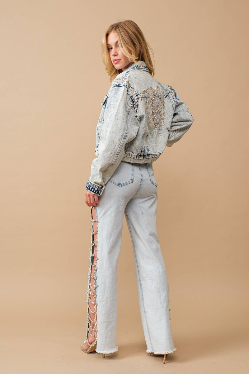 Cut Out At Side w/ Jeweled Jeans