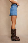 LOW RISE DENIM SKIRT WITH BELT: DENIM / L