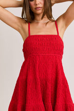 Tiered Spaghetti Babydoll Red Mini Dress