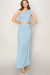 Mila Blue Linen Slit Maxi Skirt
