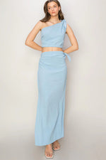 Mila Blue Linen Slit Maxi Skirt