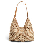 Beige/Khaki Boho Woven Crochet Shoulder Bag