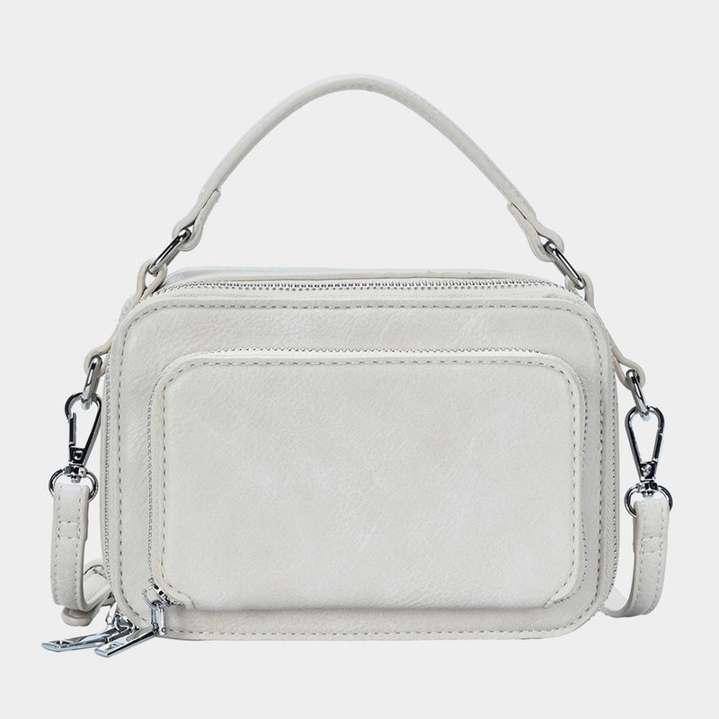 Greige Faux Leather Rectangle Tote / Crossbody Bag