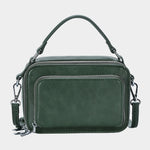 Dark Green Faux Leather Rectangle Tote / Crossbody Bag