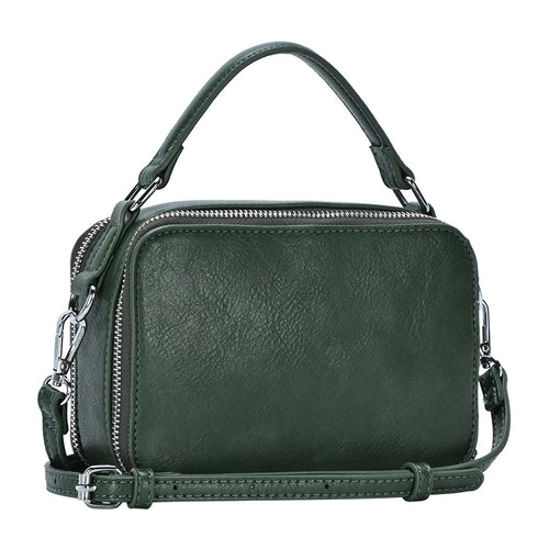 Dark Green Faux Leather Rectangle Tote / Crossbody Bag