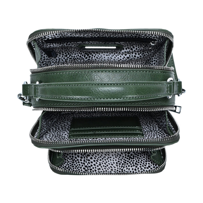 Dark Green Faux Leather Rectangle Tote / Crossbody Bag