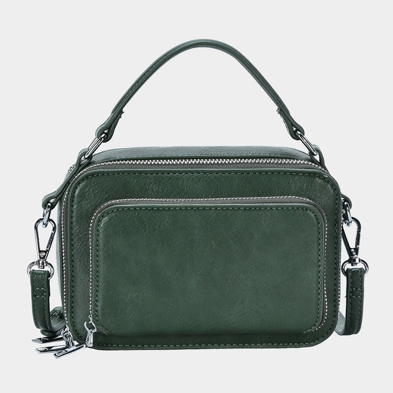 Dark Green Faux Leather Rectangle Tote / Crossbody Bag