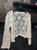 Scallop Trim Crochet Button up Cardigan