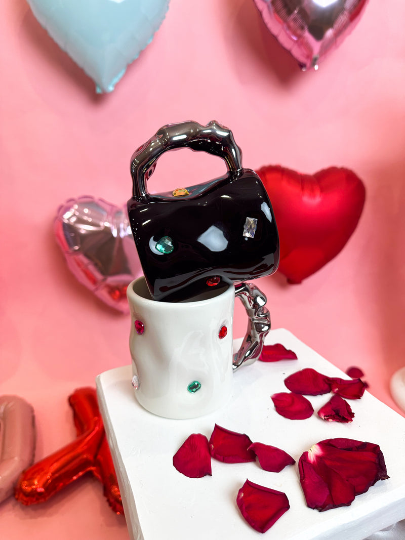 Rhinestone Metal Handle Mugs
