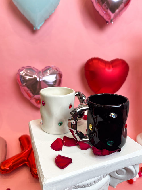 Rhinestone Metal Handle Mugs