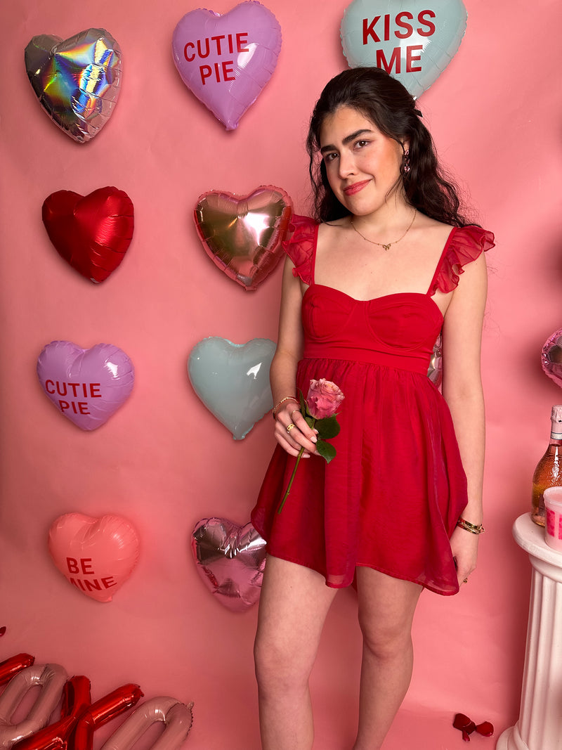 Cherry Red Ruffle Strap Dress