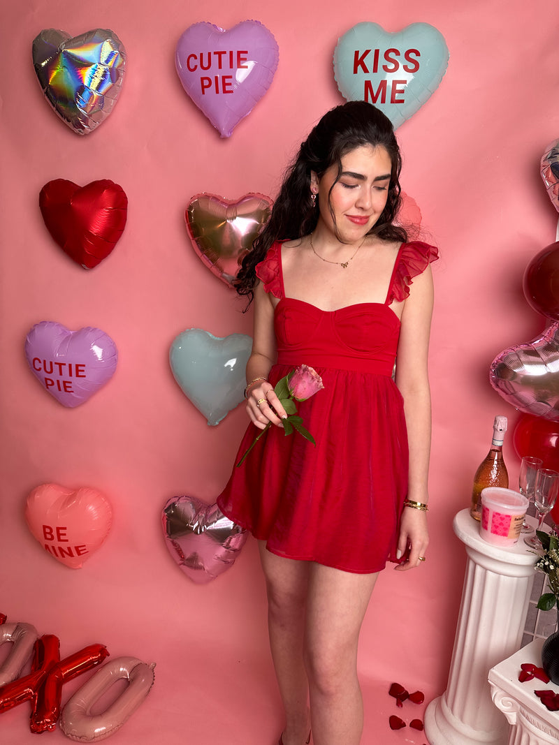 Cherry Red Ruffle Strap Dress
