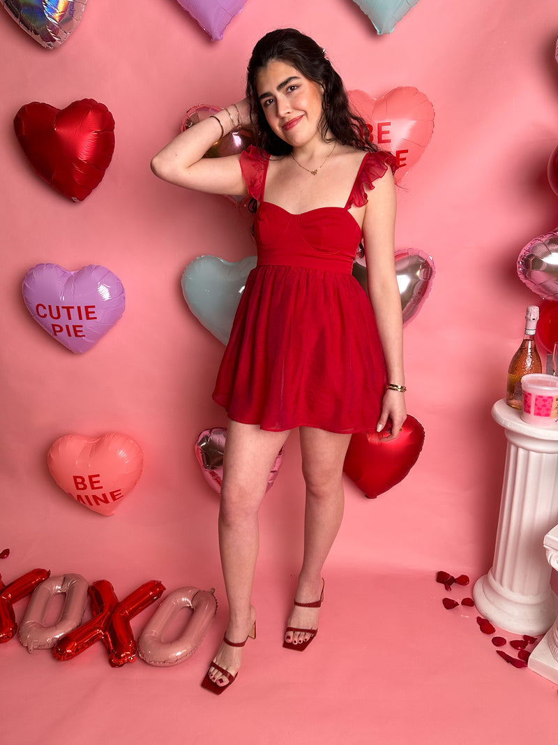 Cherry Red Ruffle Strap Dress