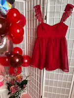 Cherry Red Ruffle Strap Dress