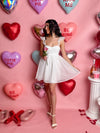Bella White Ruffle Strap Midi Dress