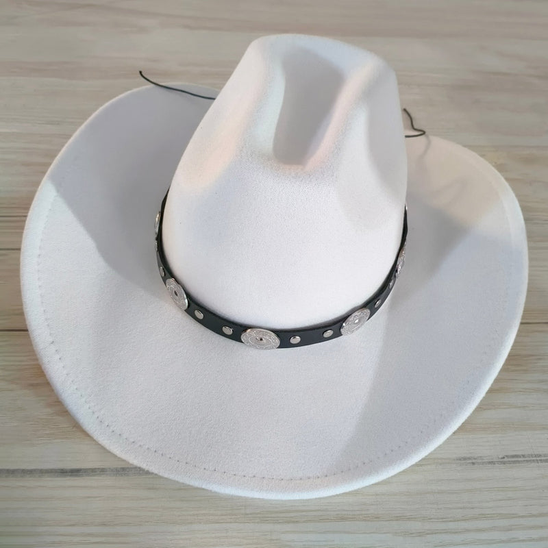 White Silver Detail Strap Cowboy Hat