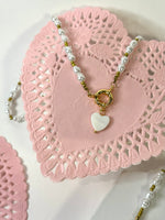 Pearl Gold Front Clasp Heart Pendant Necklace
