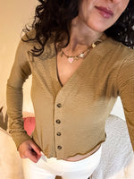 Taupe Cropped Button Up Top
