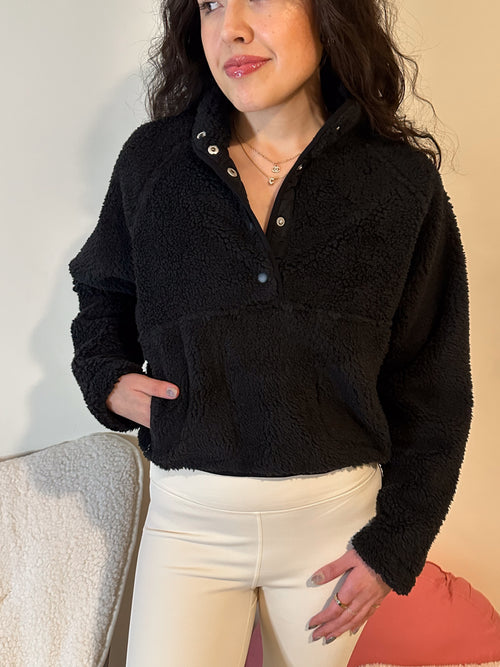 Black Fuzzy Sherpa Pullover