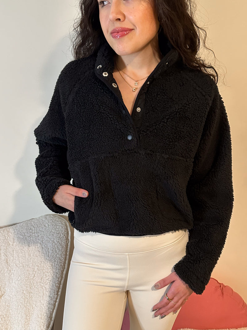 Black Fuzzy Sherpa Pullover