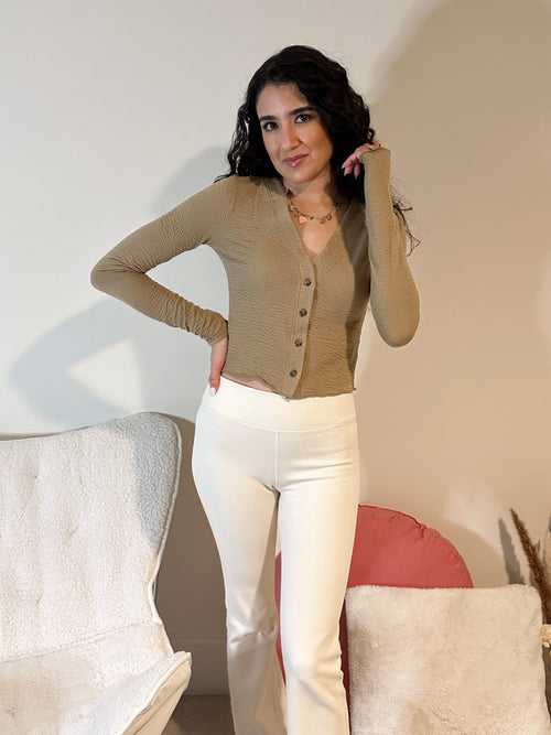 Taupe Cropped Button Up Top