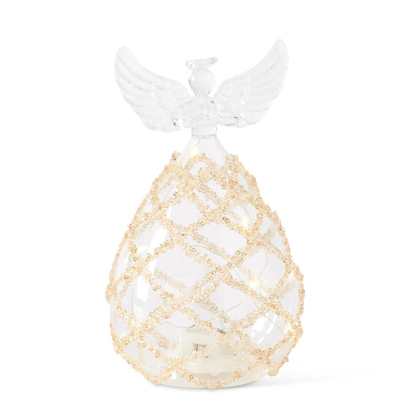 Large LED Glass Angel with Gold Beads