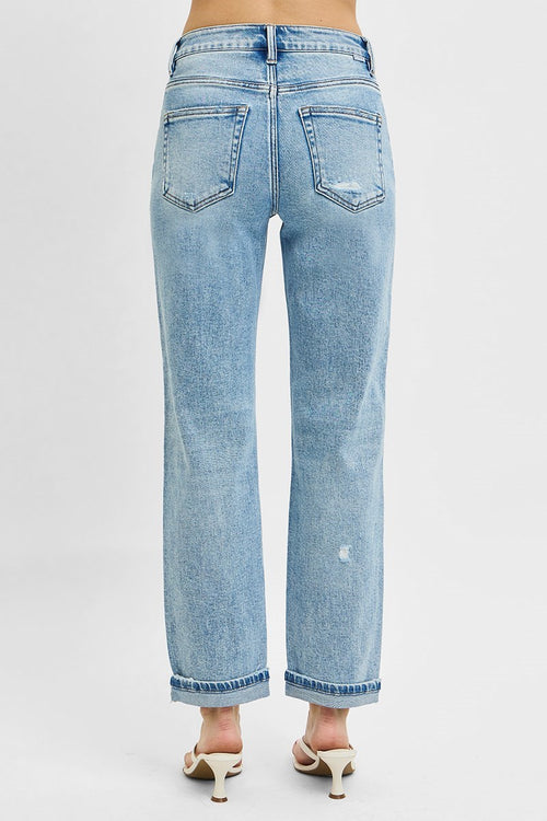 High Rise Ankle Boyfriend Distressed Jeans