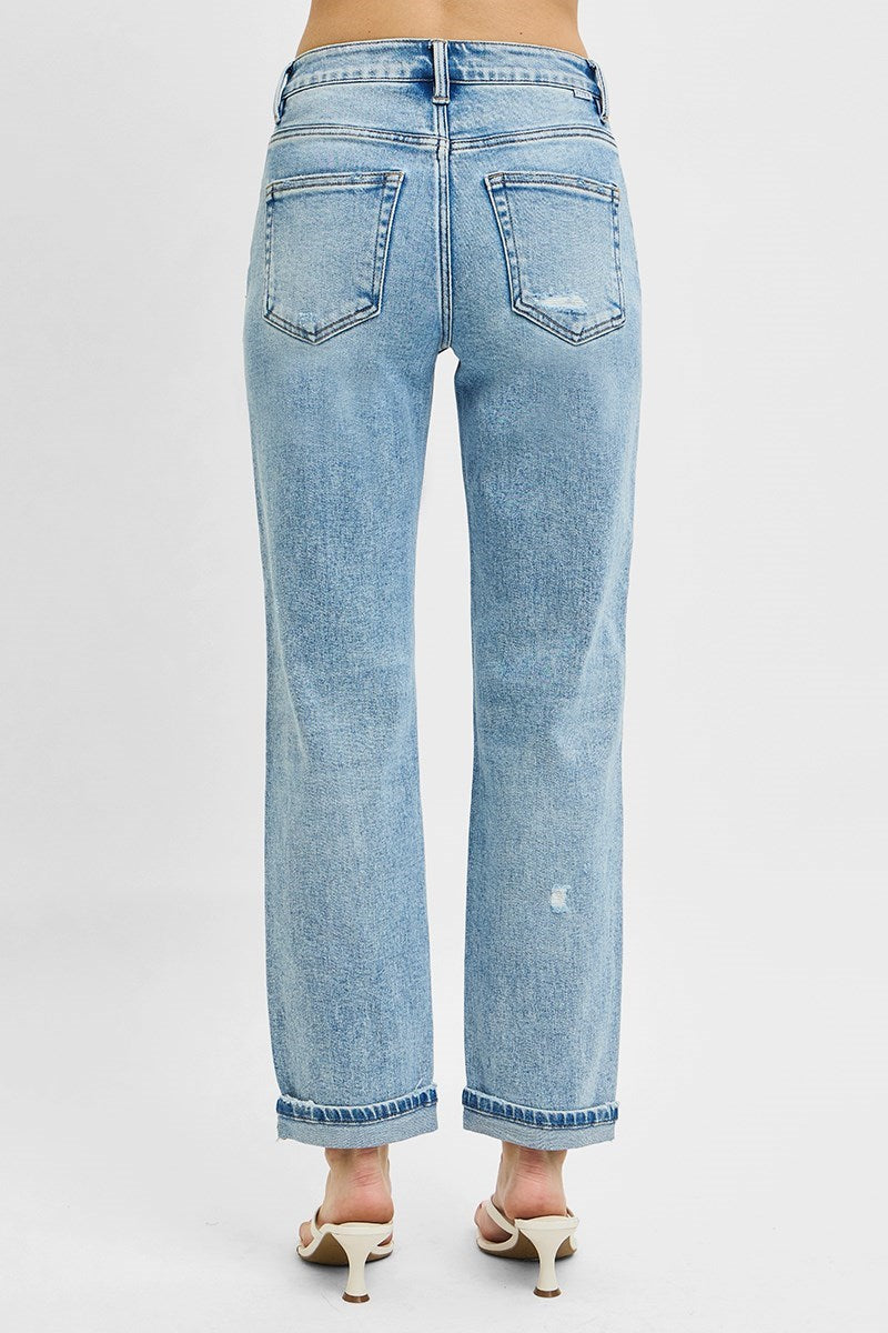 High Rise Ankle Boyfriend Distressed Jeans