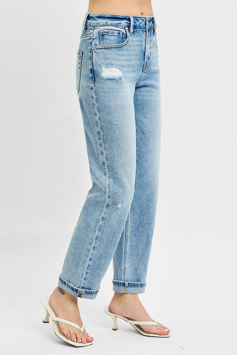 High Rise Ankle Boyfriend Distressed Jeans